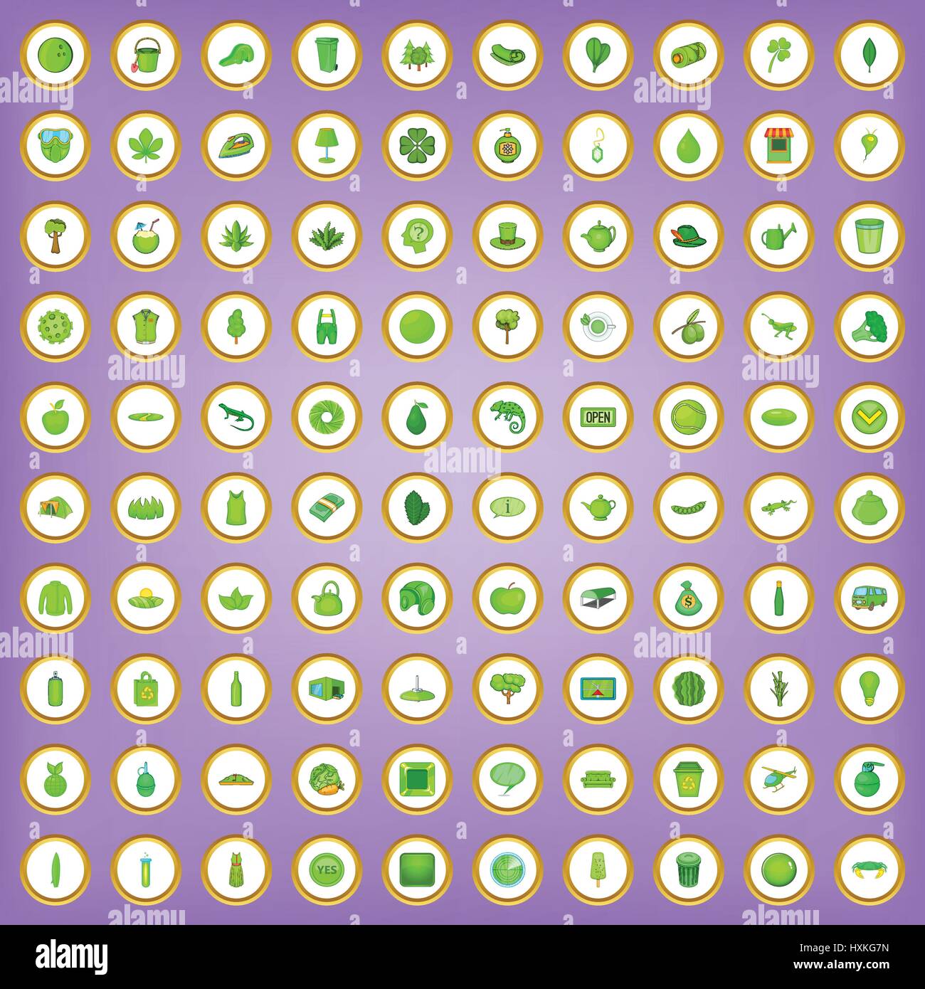 100 green icons set in cartoon style Stock Vector Image & Art - Alamy