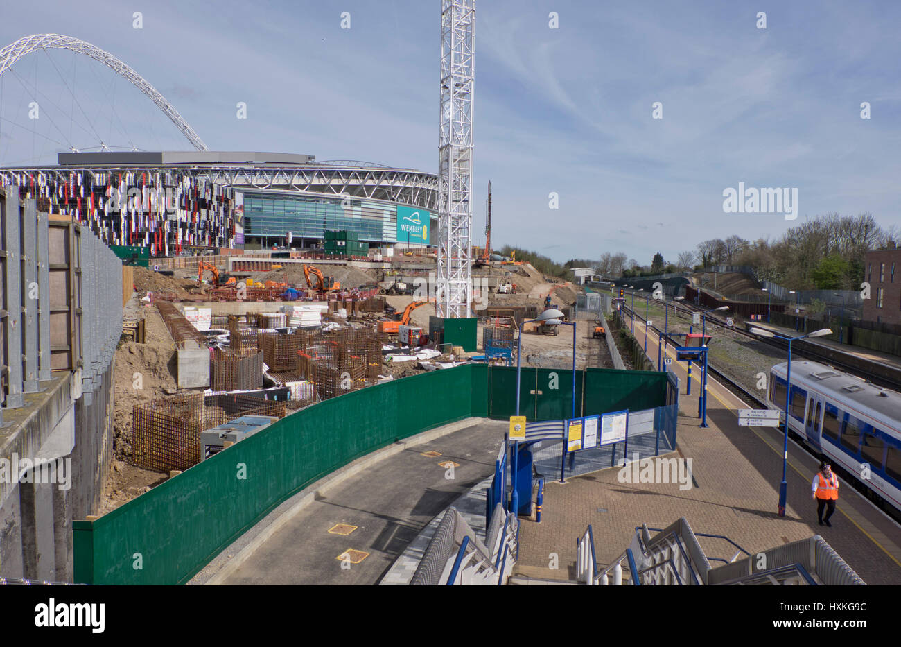 Construction work outside train station at Wembley Stadium, London,UK
