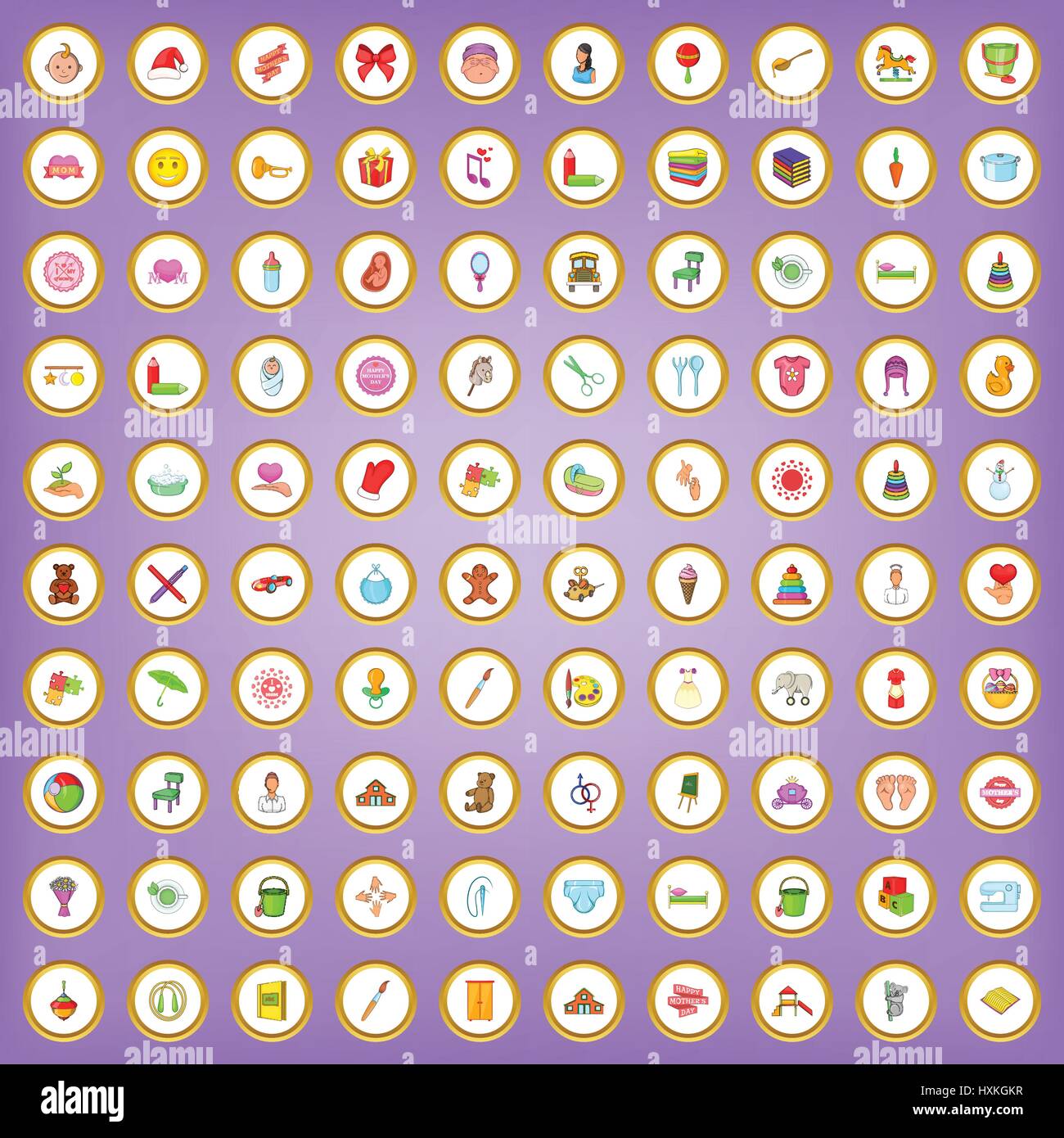 100 mother and child icons set in cartoon style Stock Vector Image ...