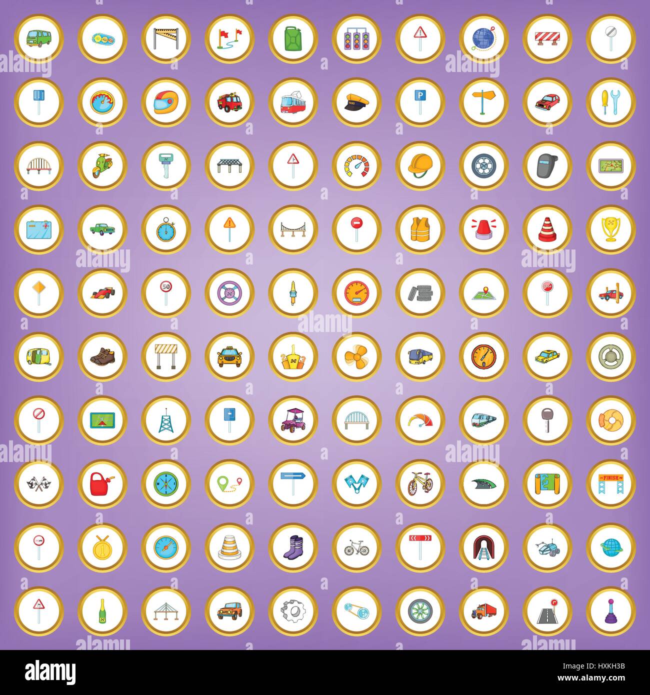 100 road icons set in cartoon style Stock Vector Image & Art - Alamy