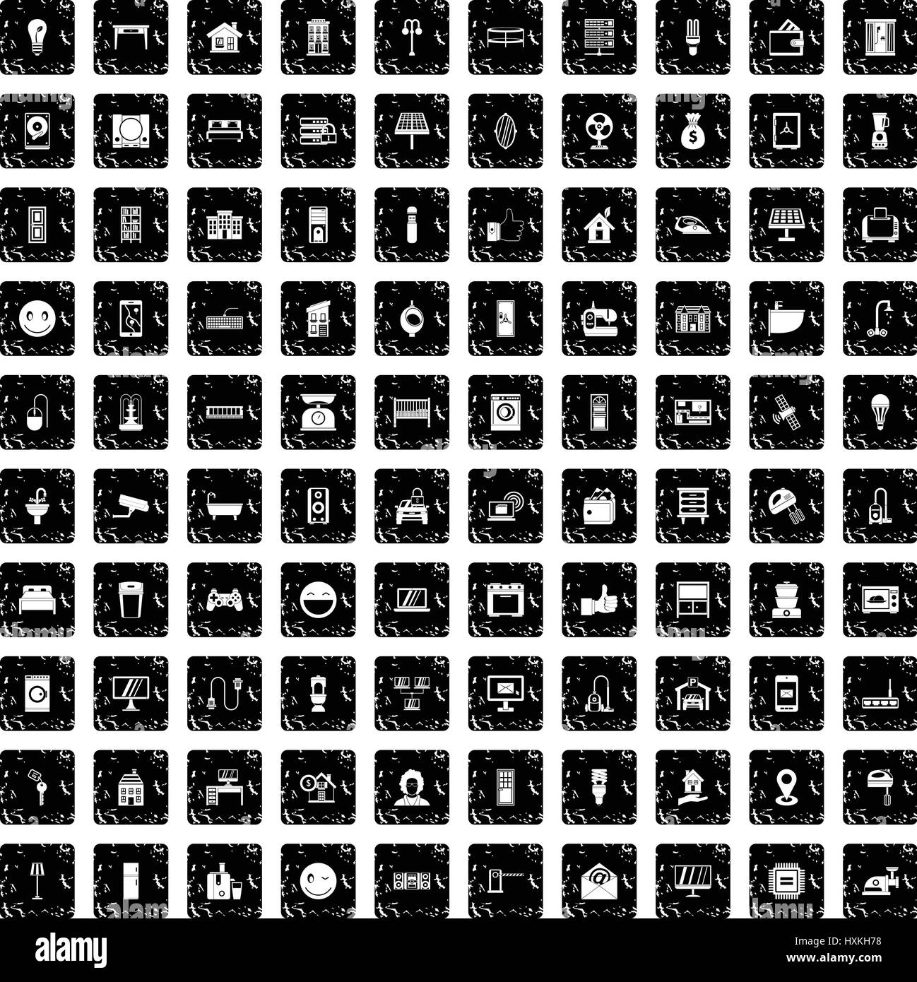 100 smart house icons set, grunge style Stock Vector