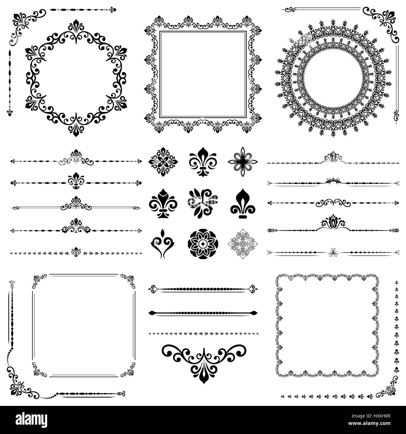 Vintage Set of Vector Horizontal, Square and Round Elements Stock ...