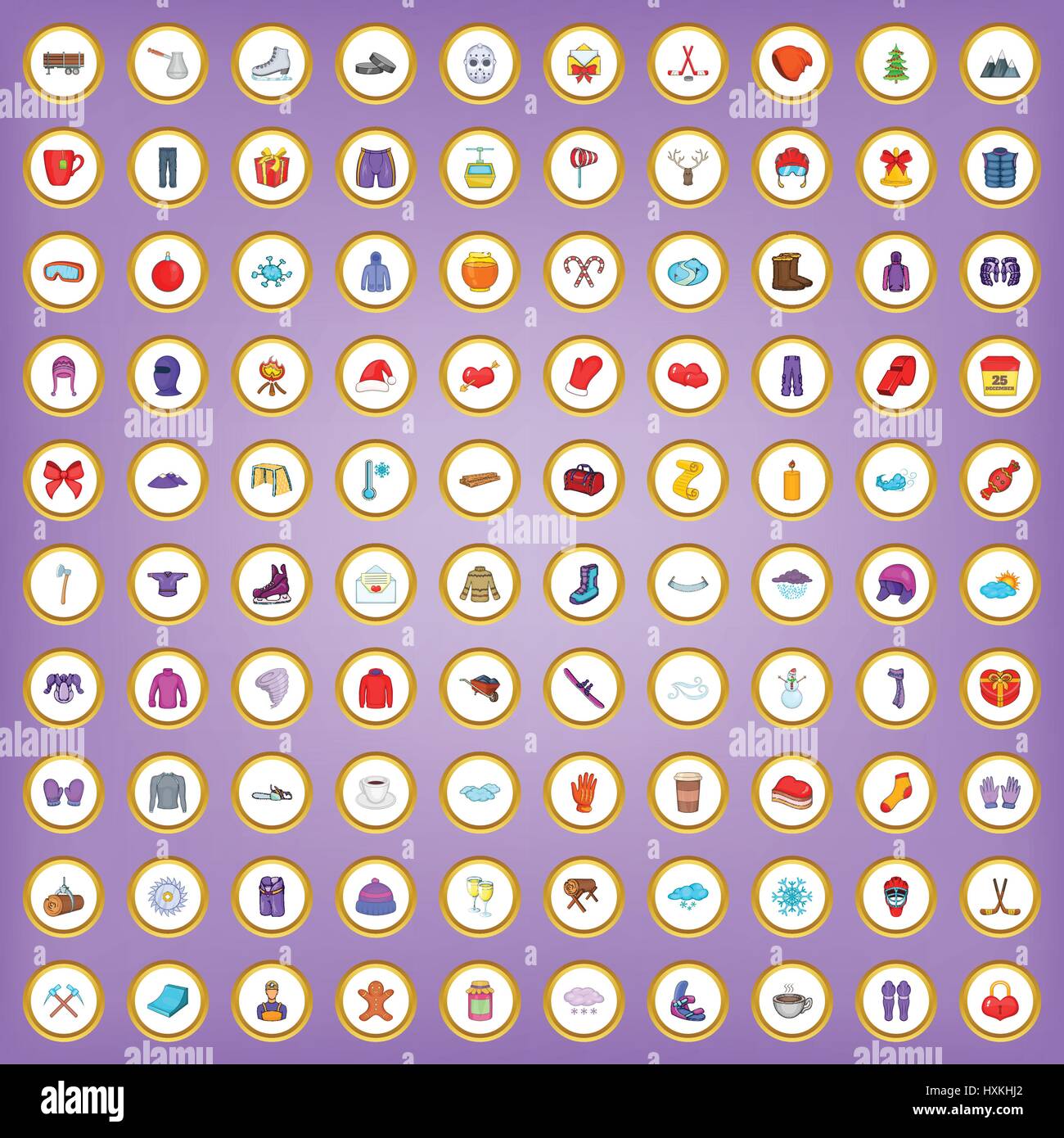 100 winter icons set in cartoon style Stock Vector Image & Art - Alamy