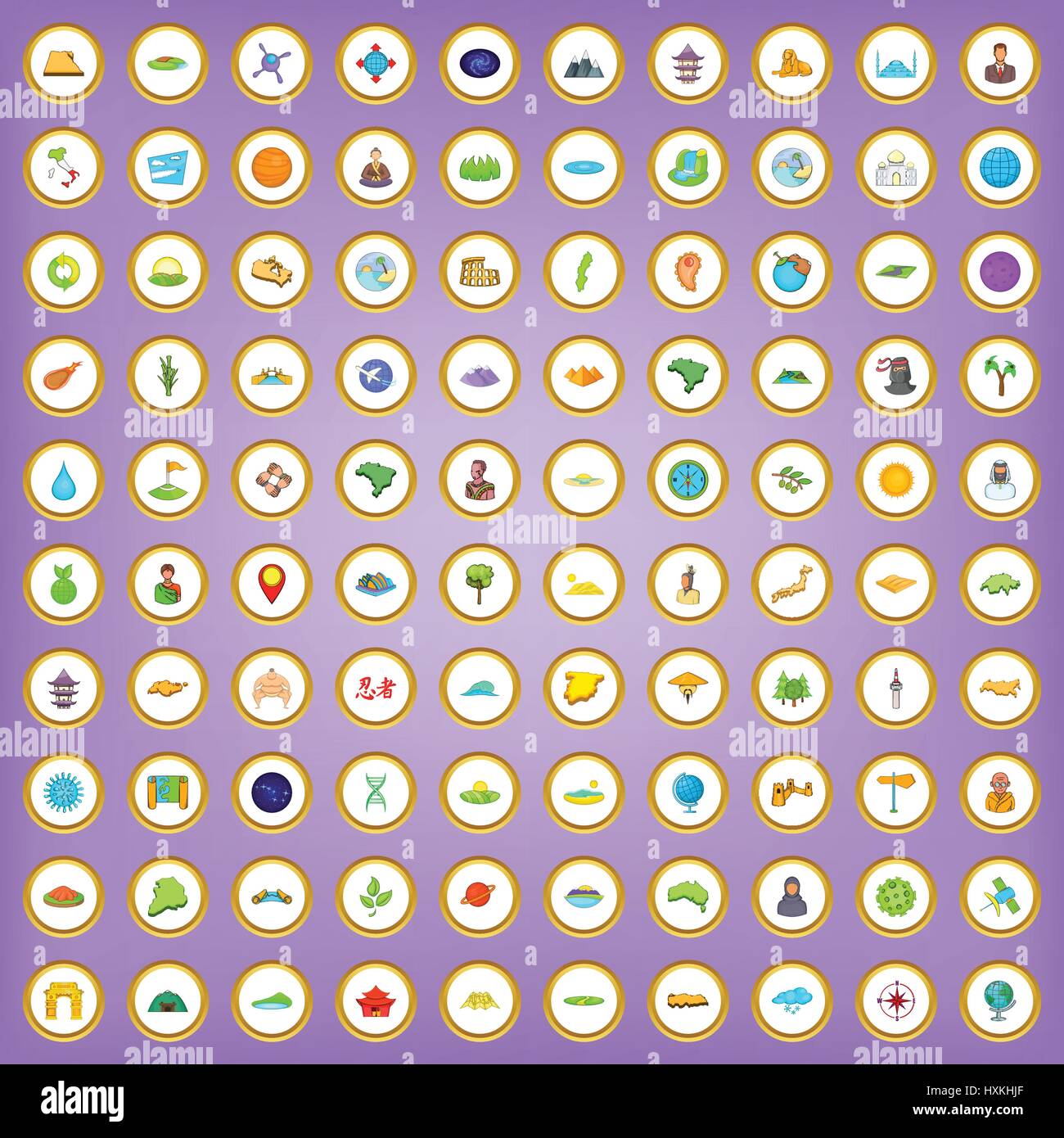 100 world icons set in cartoon style Stock Vector Image & Art - Alamy