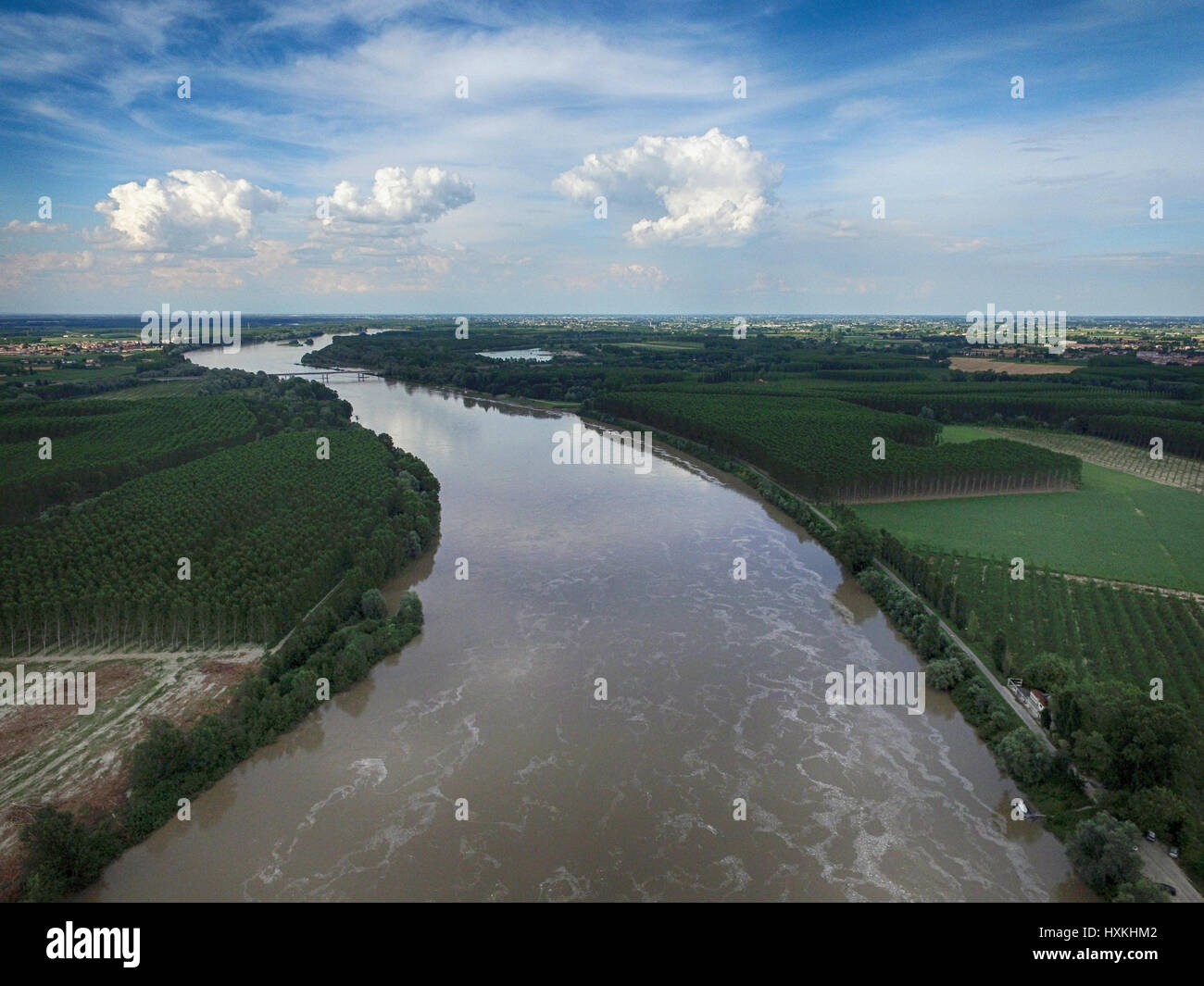 Aerial view of Po River, Padana Plain, Reggio Emiliaaerial view, Emilia Romagna Region, Italy Stock Photo