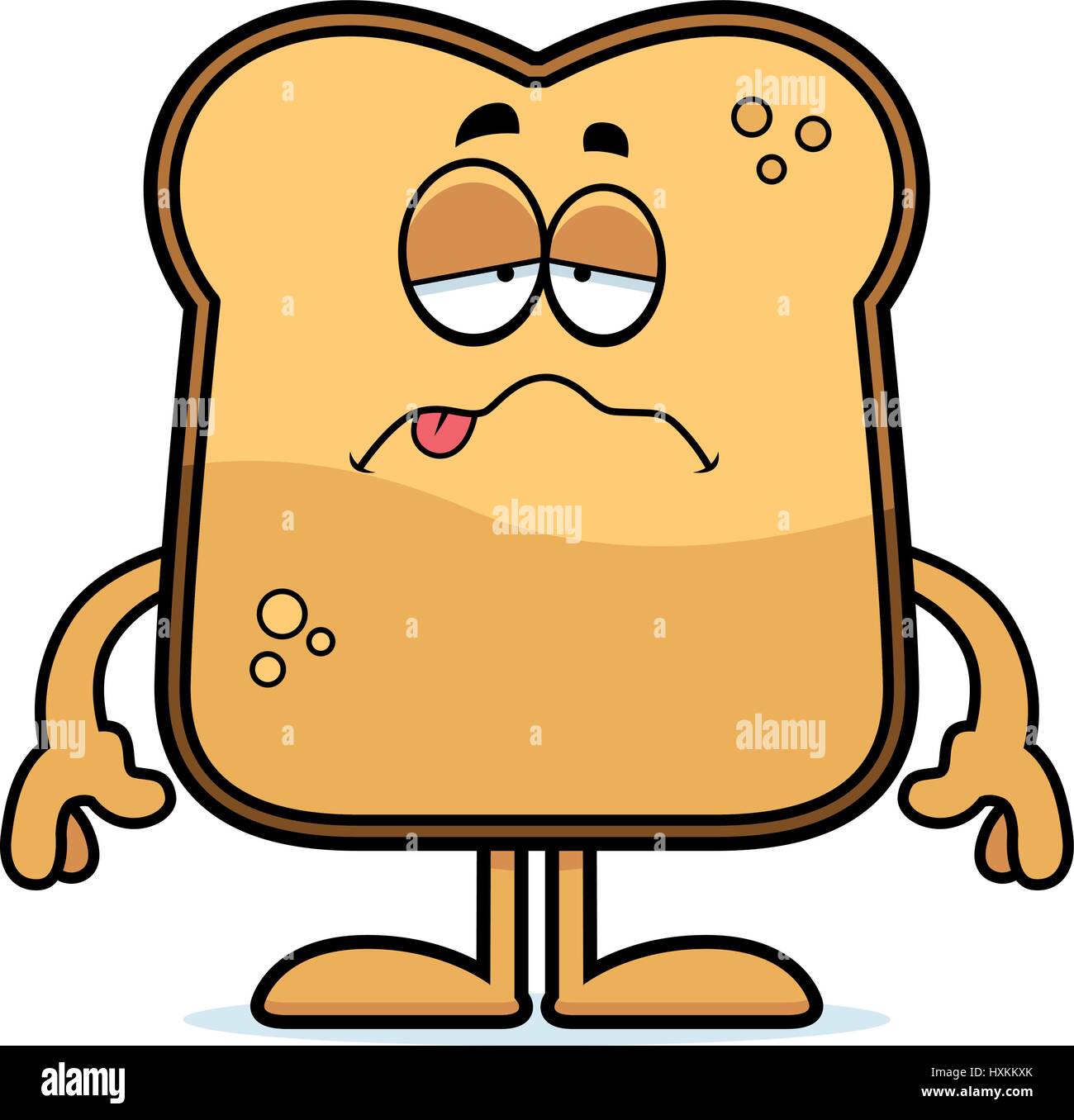 A cartoon illustration of a piece of toast looking sick Stock Vector