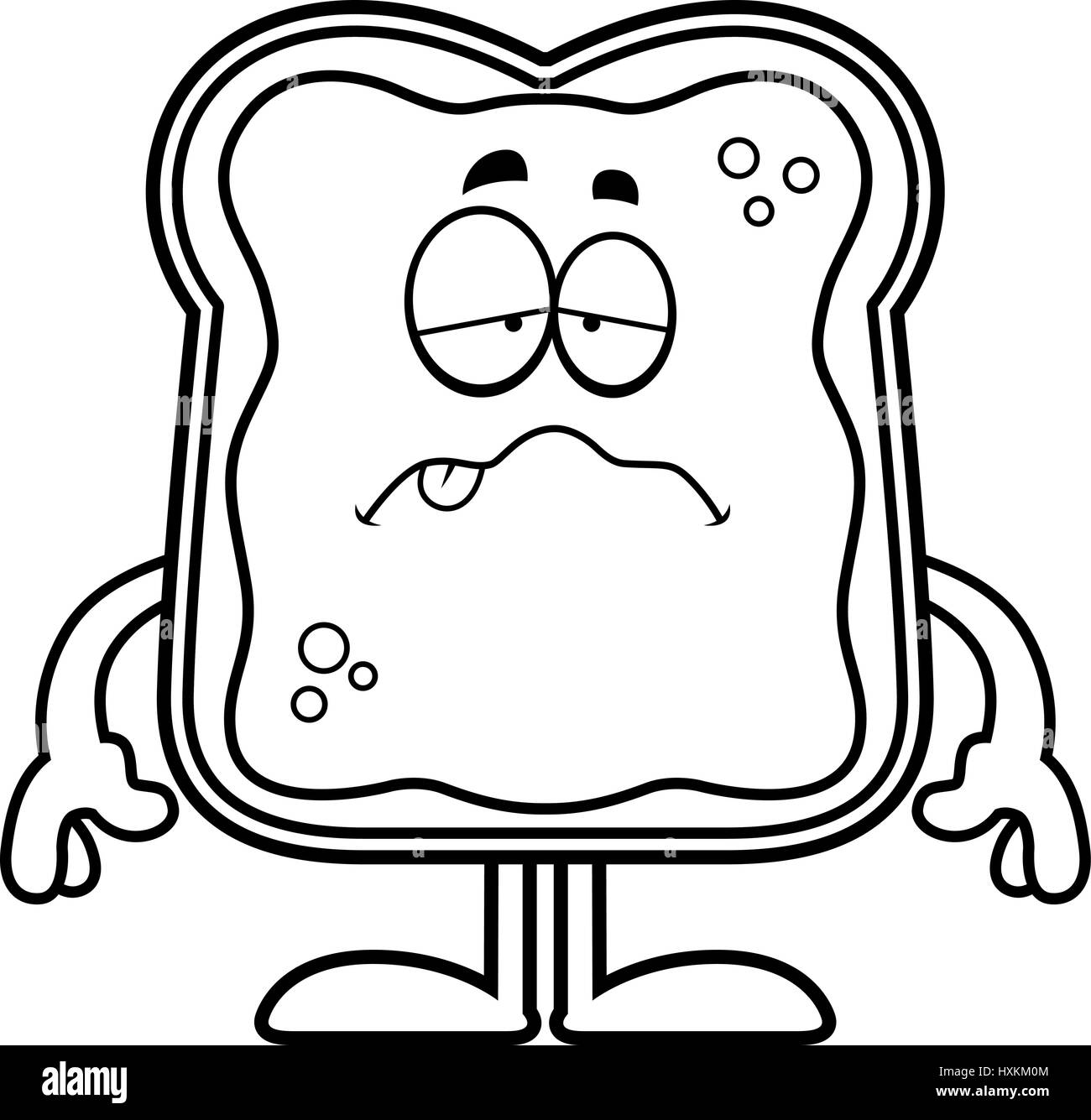 A cartoon illustration of a toast with jam looking sick Stock Vector