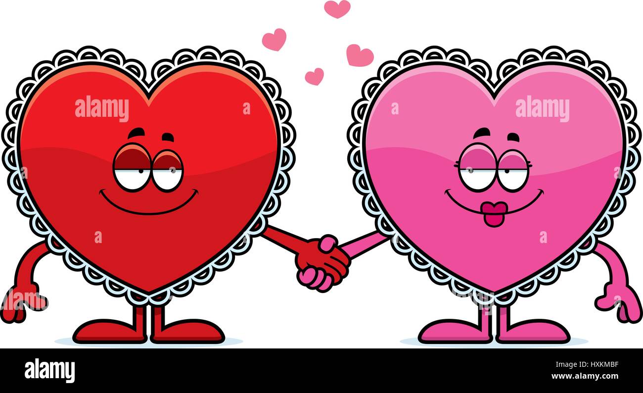 A cartoon illustration of two valentines holding hands Stock Vector ...