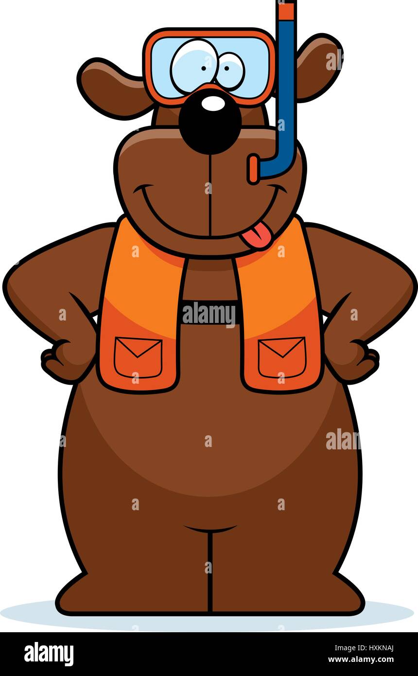 A cartoon illustration of a dog wearing snorkeling gear Stock Vector