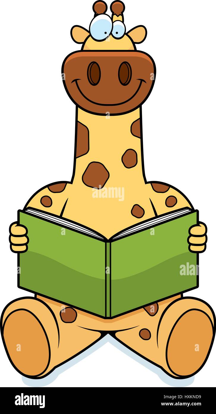 A cartoon illustration of a giraffe reading a book Stock Vector Image