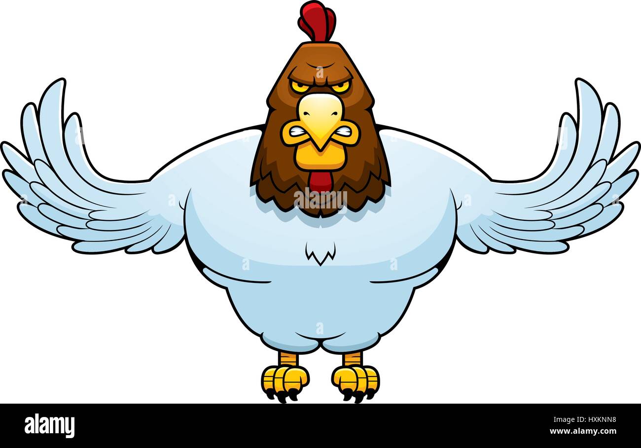A cartoon illustration of an rooster with its wings spread Stock Vector