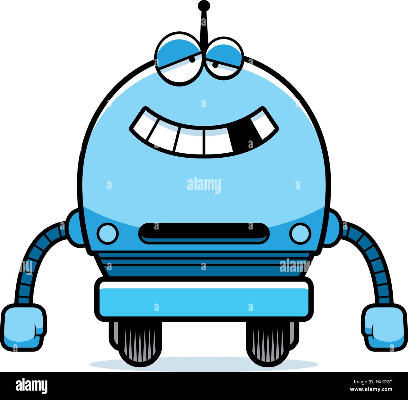 A cartoon illustration of a malfunctioning male blue robot. Stock Vector