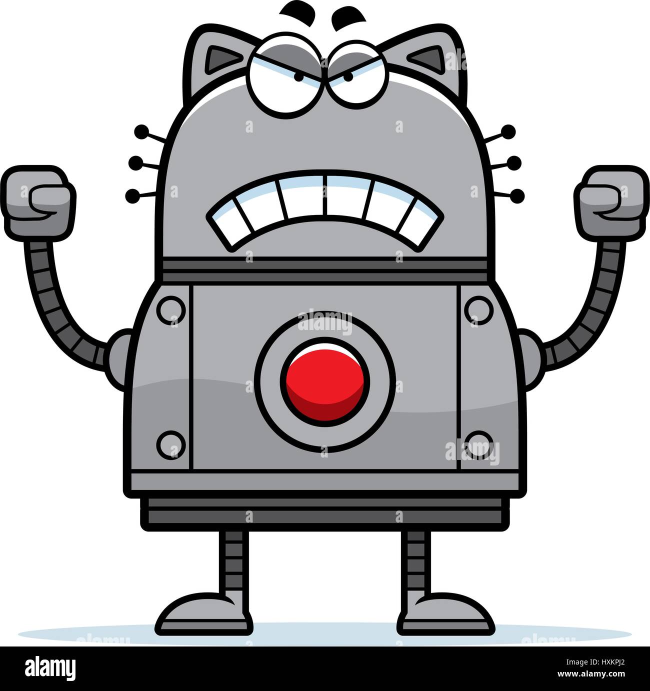 A cartoon illustration of a robot cat looking angry. Stock Vector