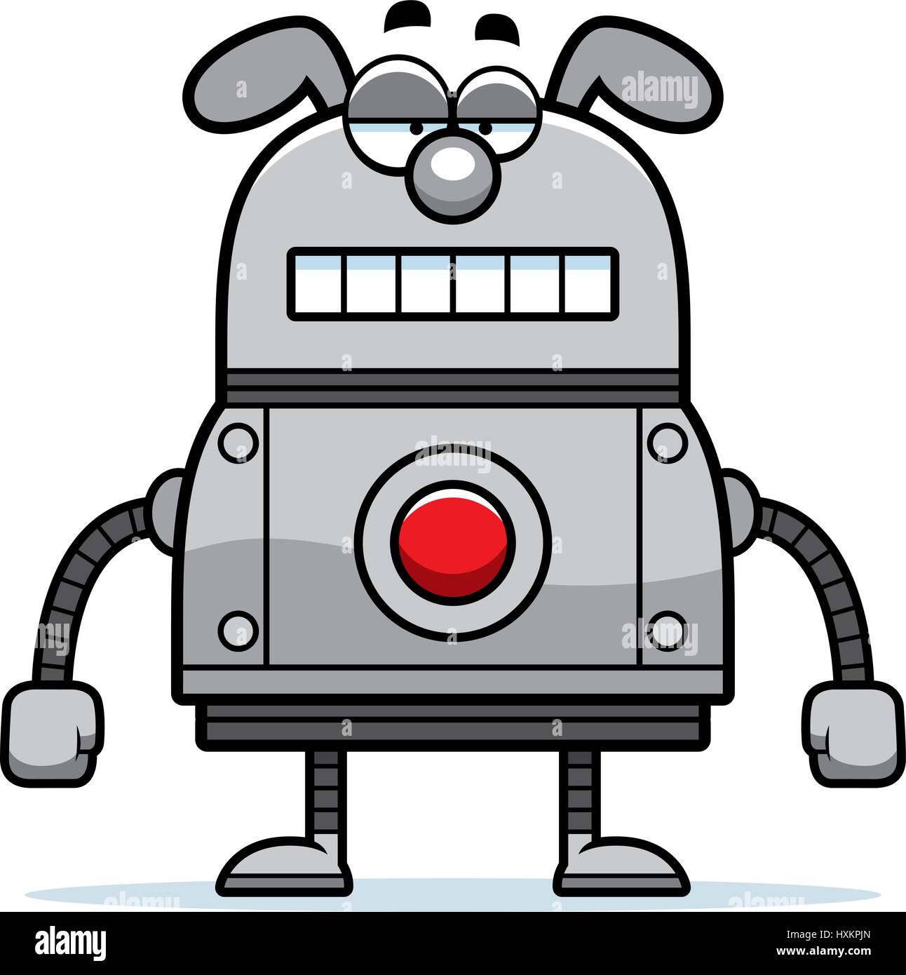 A cartoon illustration of a robot dog with an unemotional expression