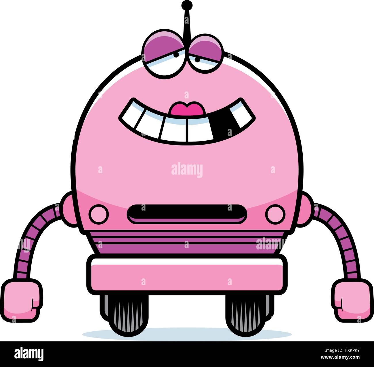 A cartoon illustration of a malfunctioning female pink robot. Stock Vector
