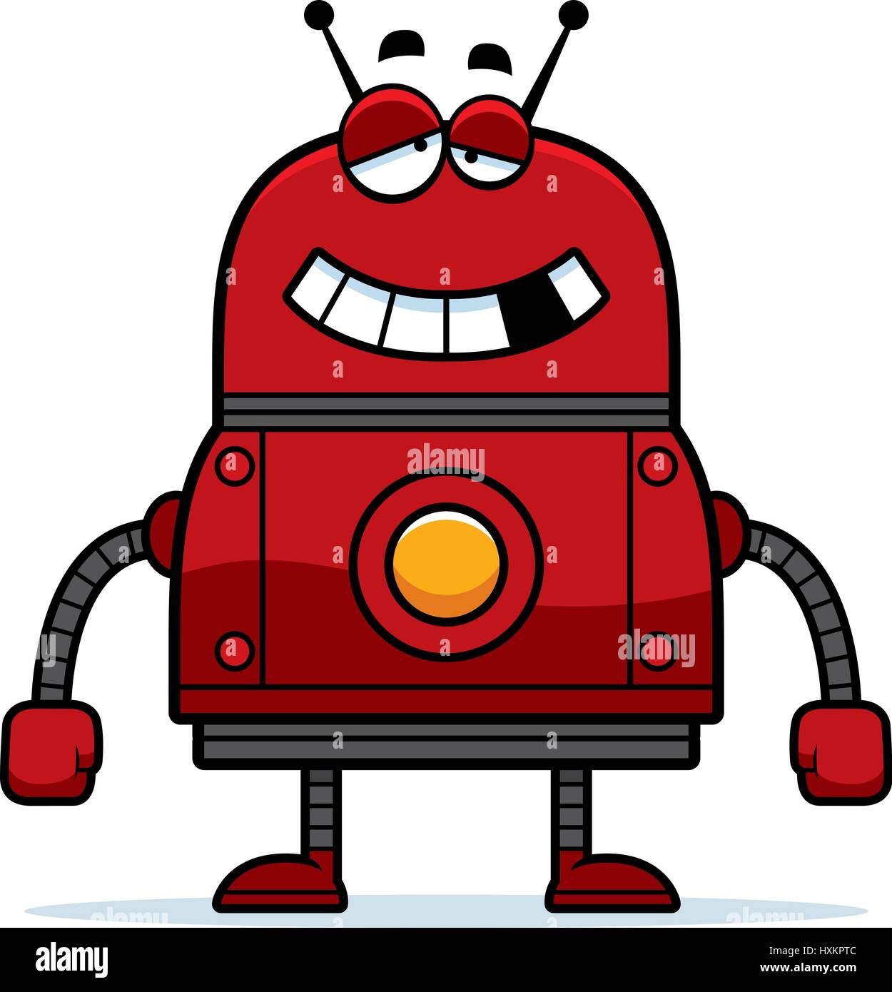 A cartoon illustration of a malfunctioning red robot. Stock Vector