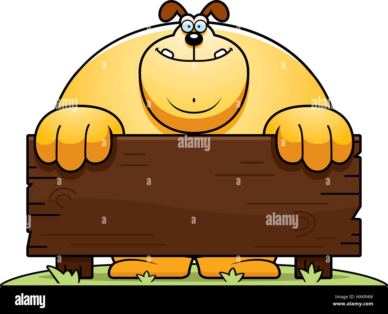 A cartoon illustration of a dog with a wooden sign Stock Vector Image