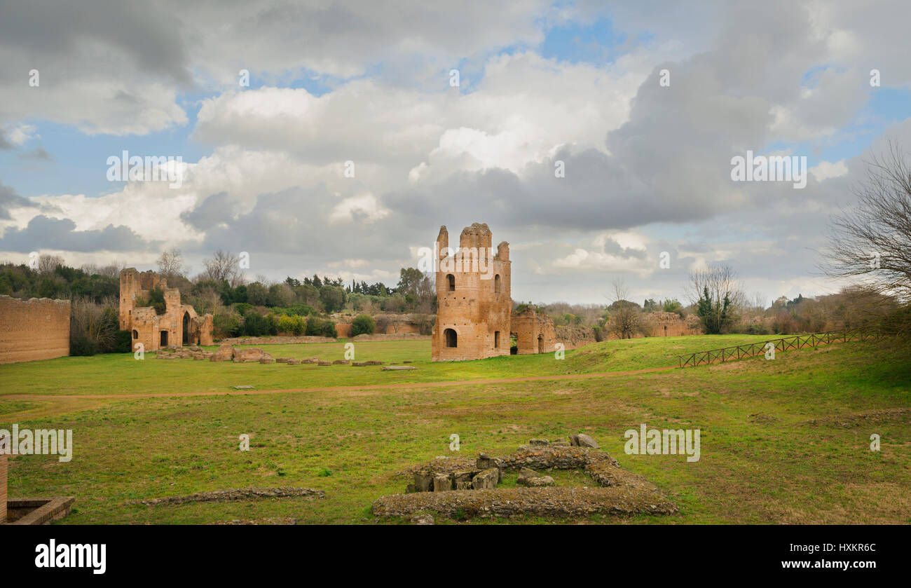 Circus of Maxentius ruins along Old Appian Way with cloudy sky Stock Photo