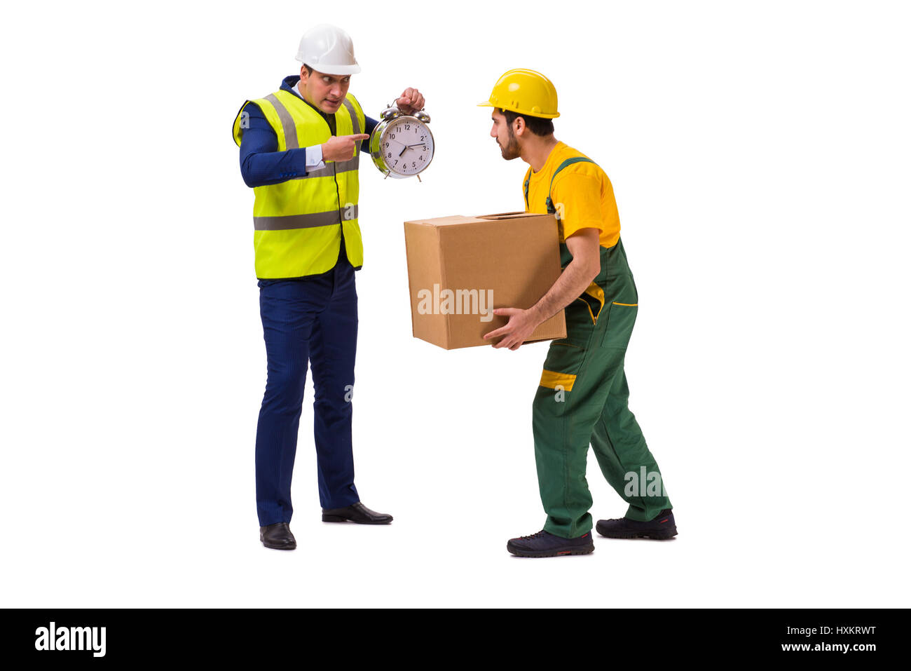 Two workers isolated on the white background Stock Photo - Alamy