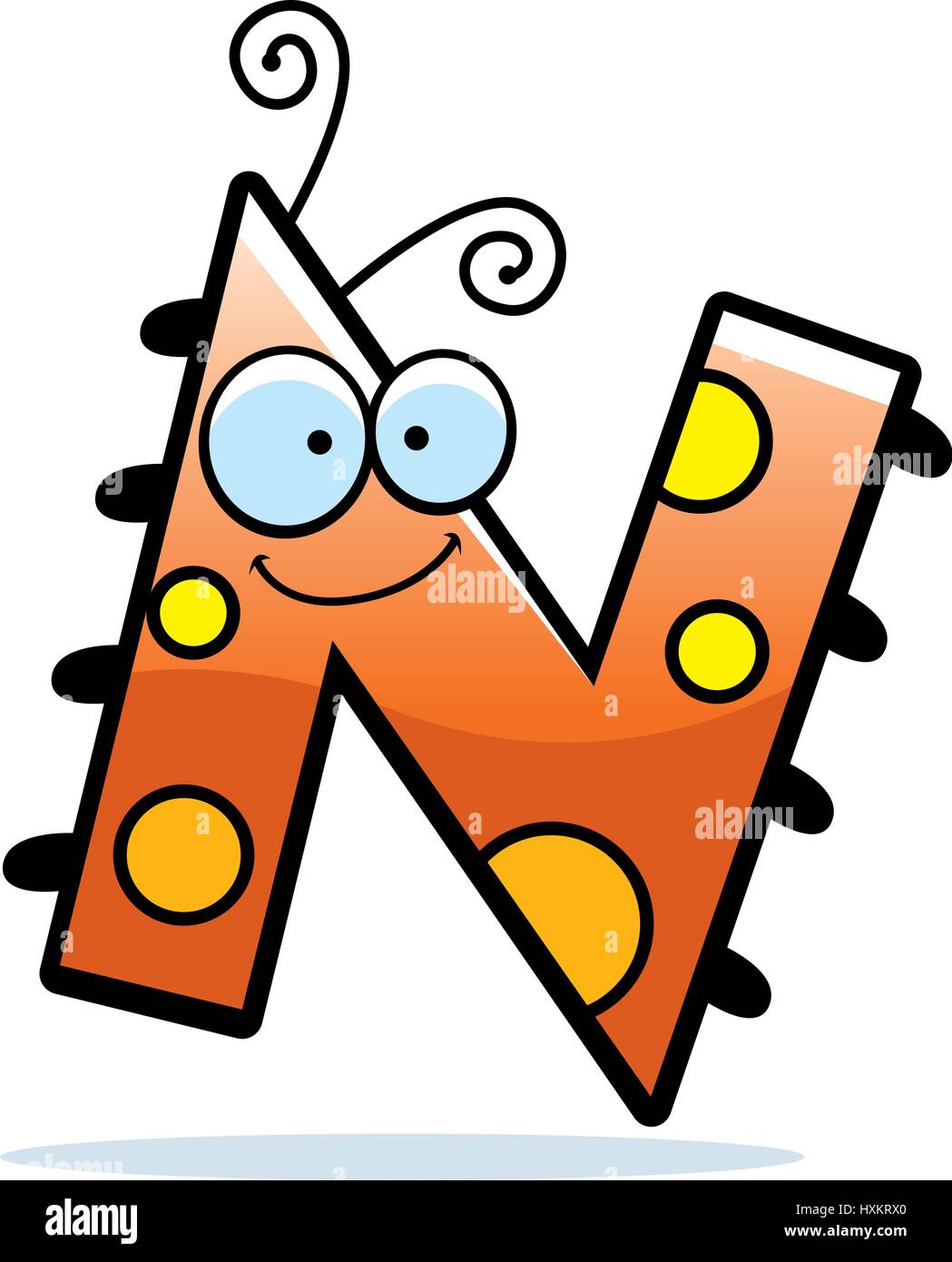 A cartoon illustration of the letter N with an insect theme. Stock Vector