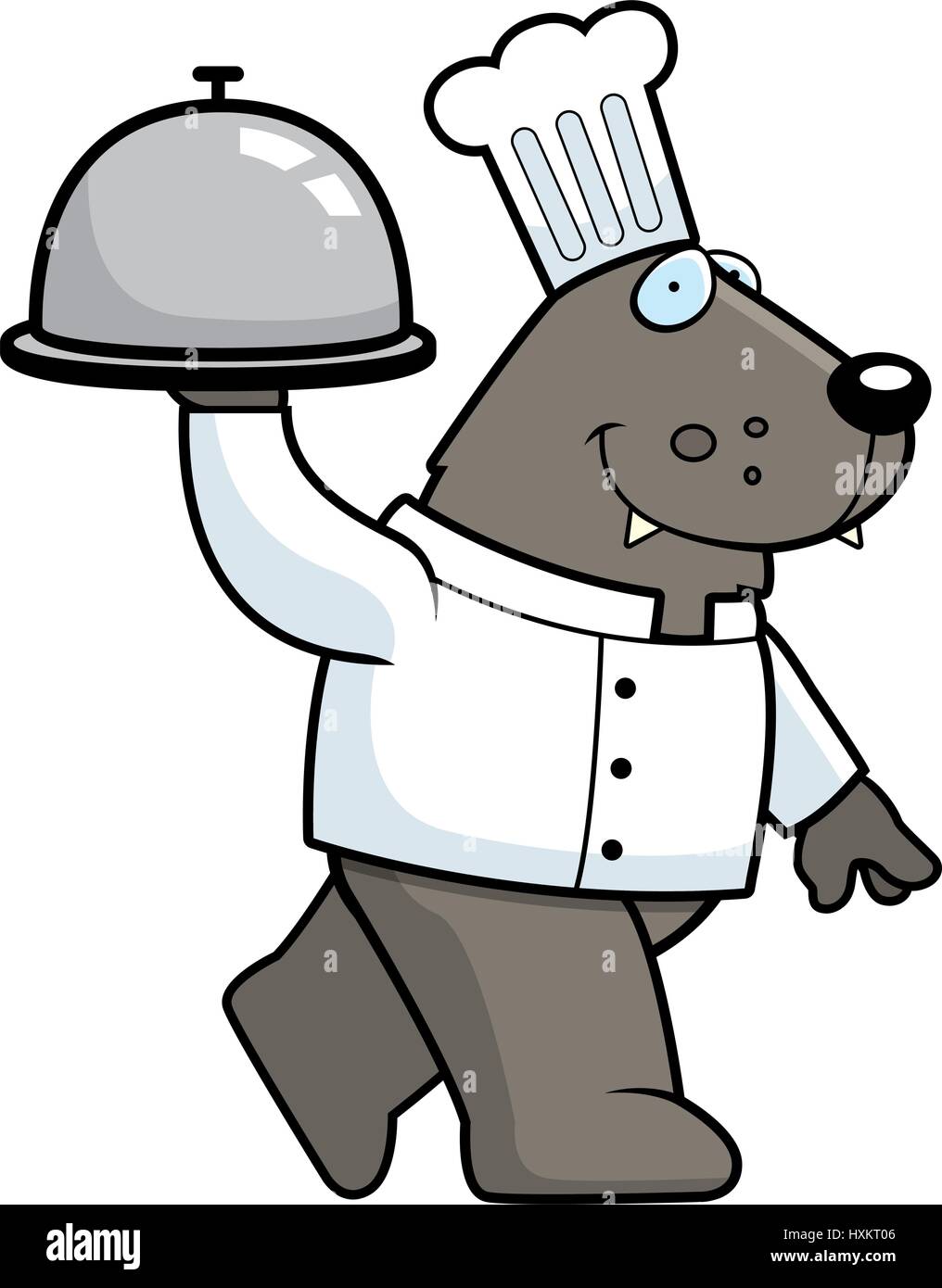 A cartoon illustration of a wolf chef serving food. Stock Vector