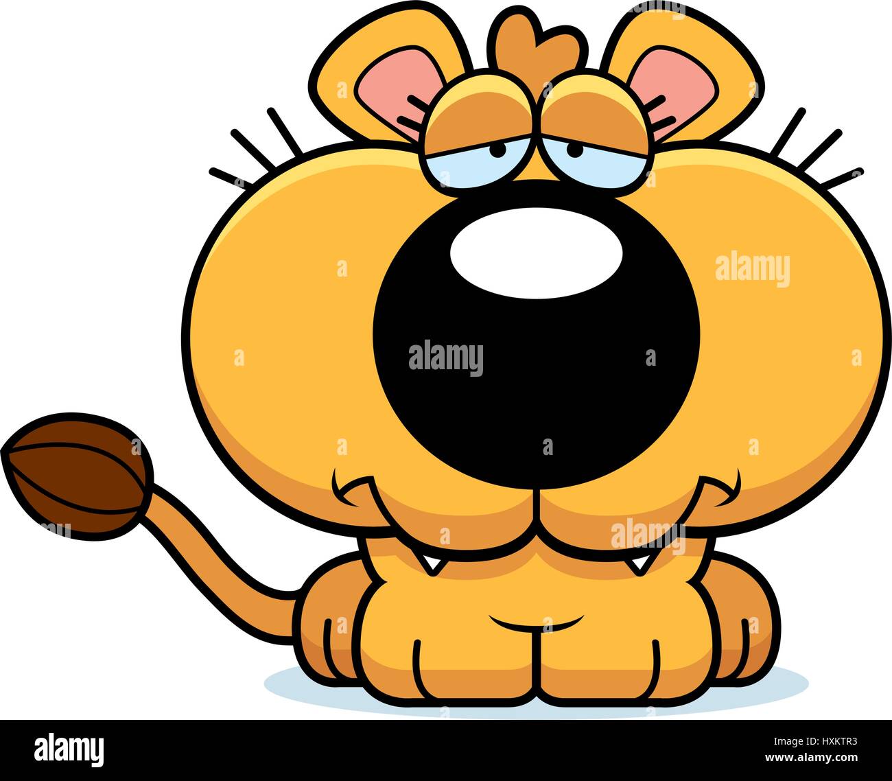 A cartoon illustration of a lioness cub with a sad expression. Stock Vector