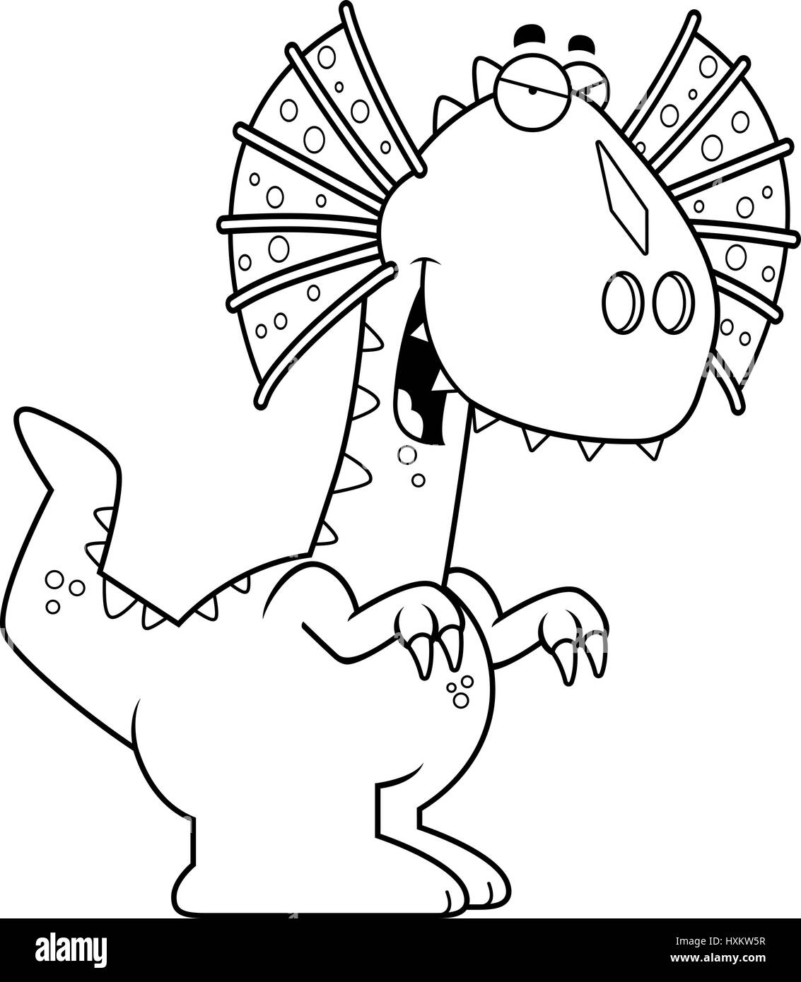 A cartoon illustration of a Dilophosaurus dinosaur with a sly ...