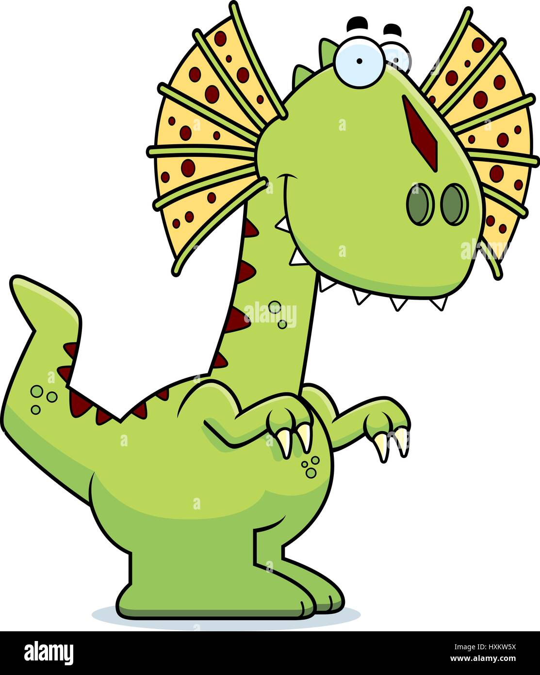 A cartoon illustration of a Dilophosaurus dinosaur smiling Stock Vector ...