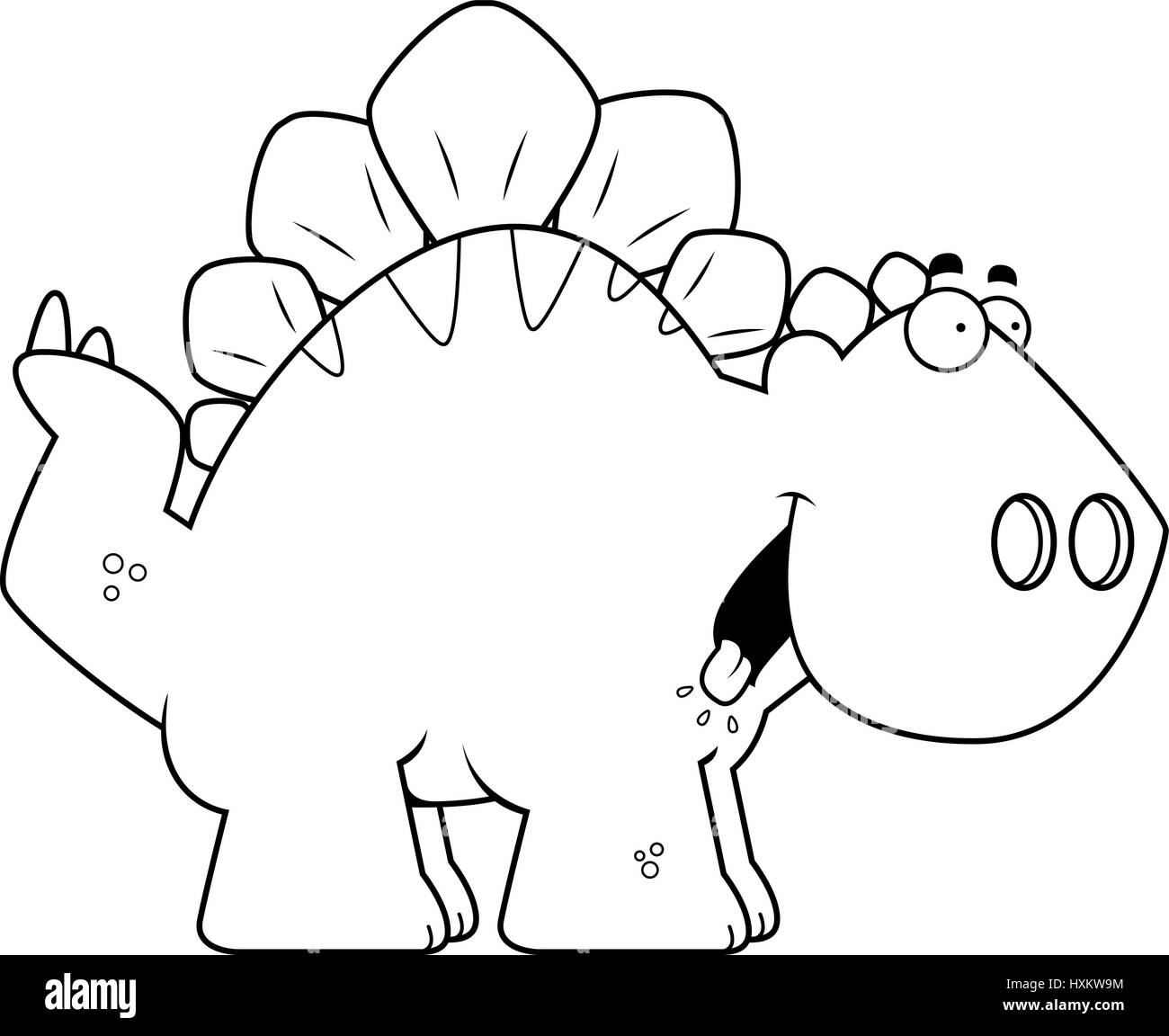 A cartoon illustration of a Stegosaurus dinosaur looking hungry. Stock Vector