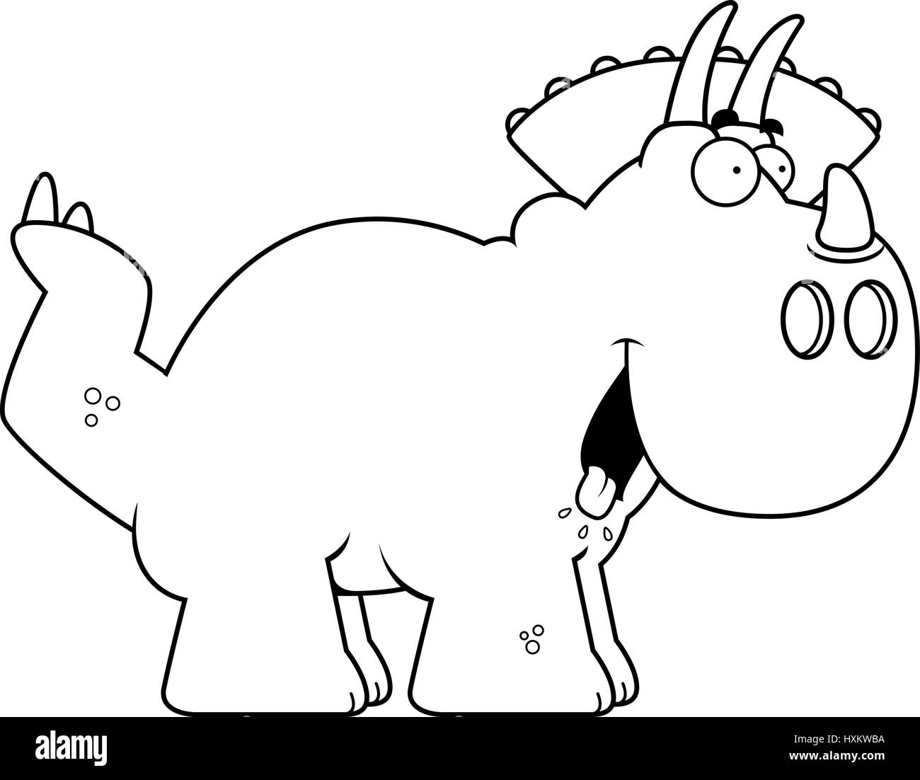 A cartoon illustration of a Triceratops dinosaur looking hungry. Stock Vector