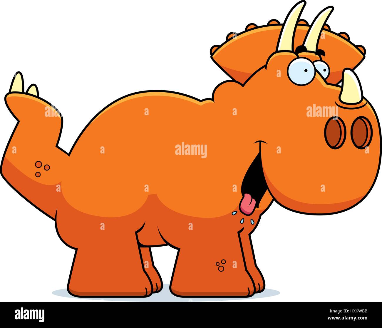 A cartoon illustration of a Triceratops dinosaur looking hungry. Stock Vector