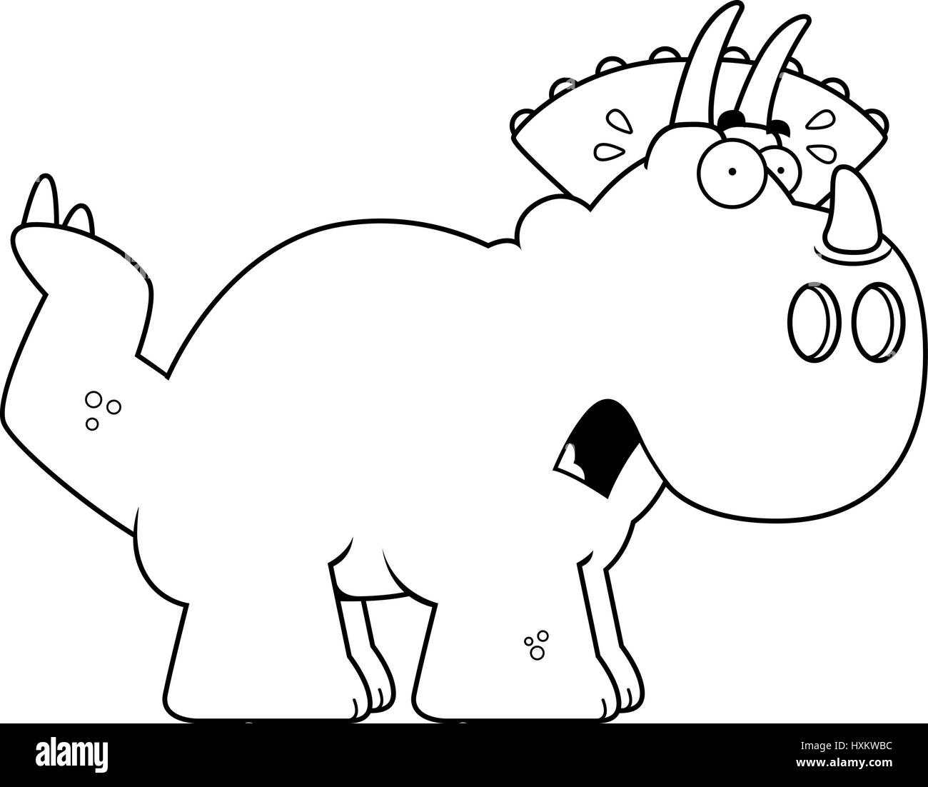 A cartoon illustration of a Triceratops dinosaur looking scared. Stock Vector