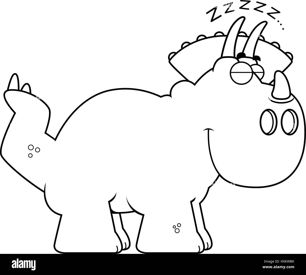 A cartoon illustration of a Triceratops dinosaur sleeping. Stock Vector