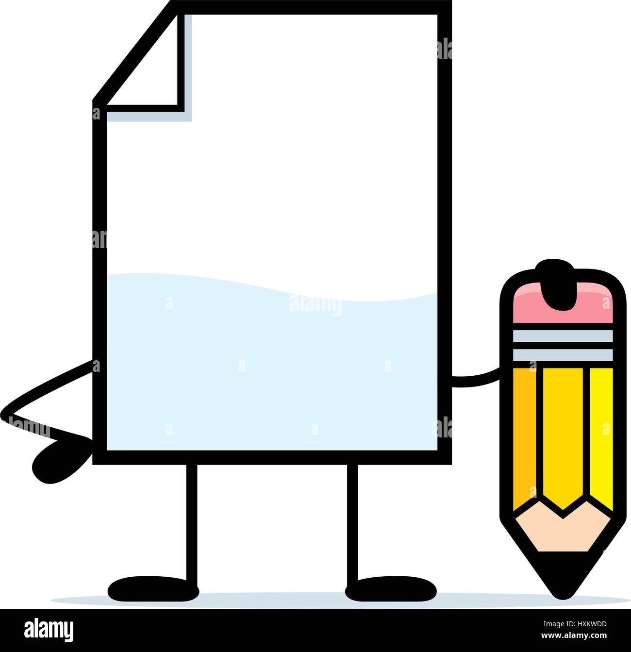 A cartoon illustration of a blank paper with a pencil Stock Vector ...