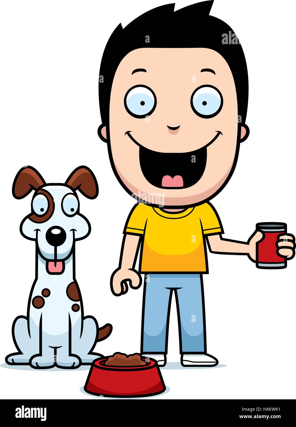 A happy cartoon boy feeding the dog Stock Vector Image & Art - Alamy