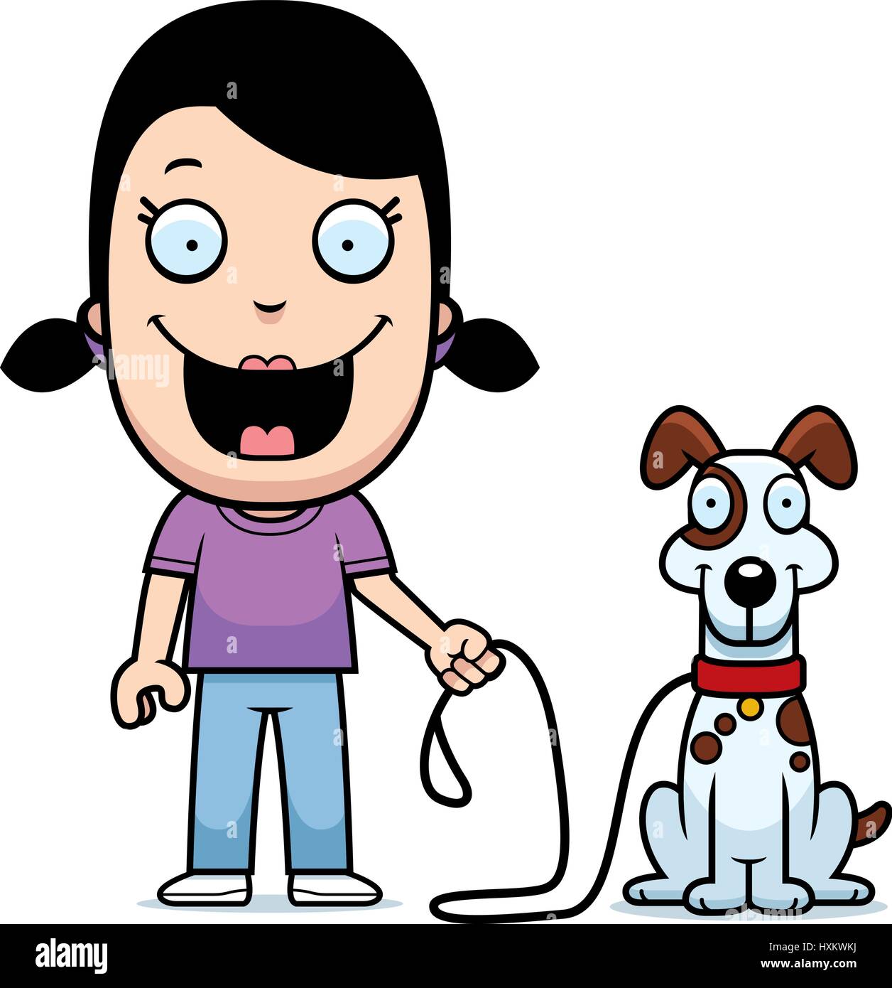 A happy cartoon girl walking the dog Stock Vector Image & Art Alamy