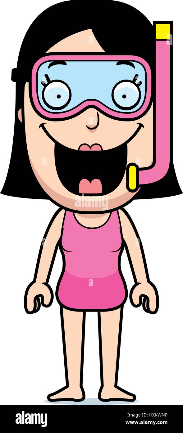 A cartoon illustration of a woman with a snorkeling mask on Stock