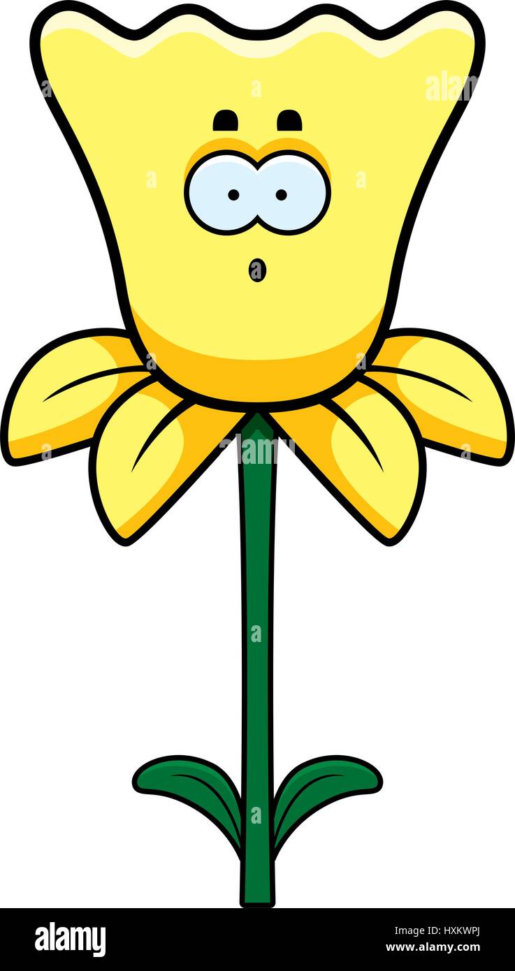 A cartoon illustration of a daffodil looking surprised Stock Vector