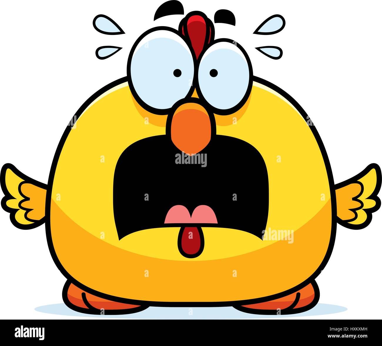 A cartoon illustration of a chicken looking scared. Stock Vector