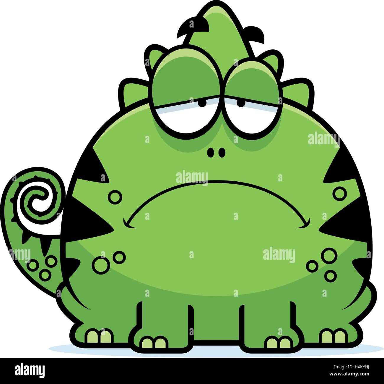 A cartoon illustration of a lizard looking depressed Stock Vector Image