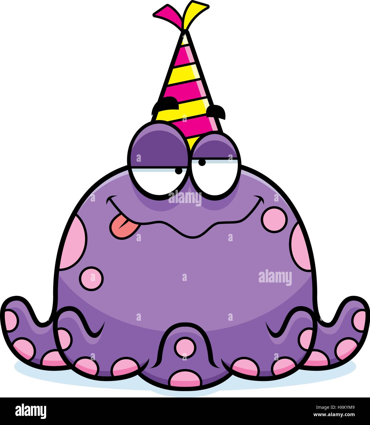A cartoon illustration of an octopus with a party hat looking drunk ...