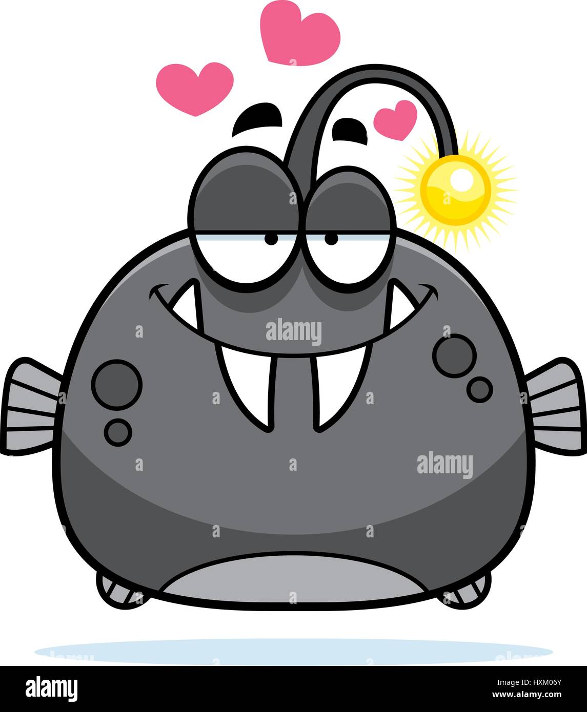 A cartoon illustration of a viperfish in love. Stock Vector