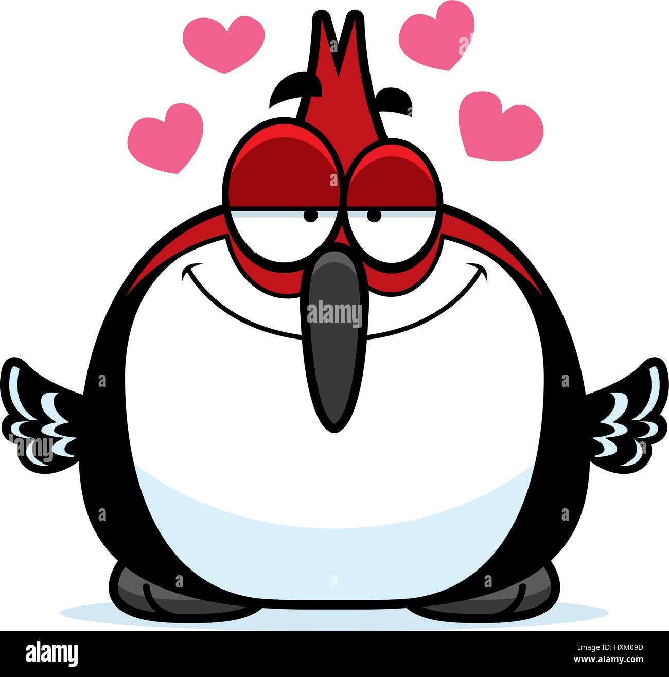 A cartoon illustration of a red-headed woodpecker in love Stock Vector