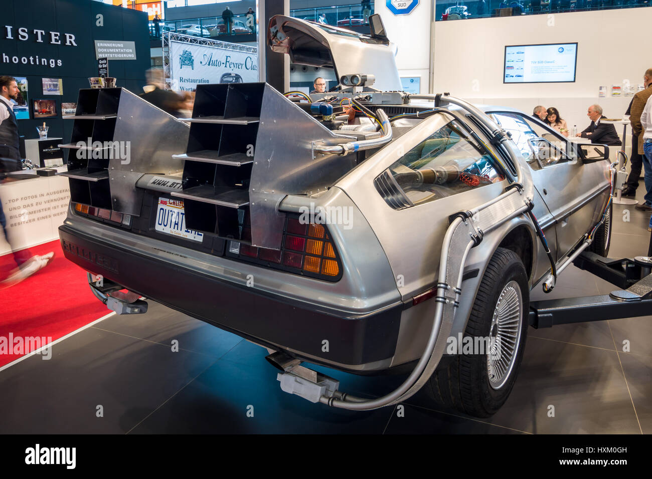 The DeLorean time machine (Back to the Future franchise) based on a DeLorean DMC-12 sports car. Stock Photo