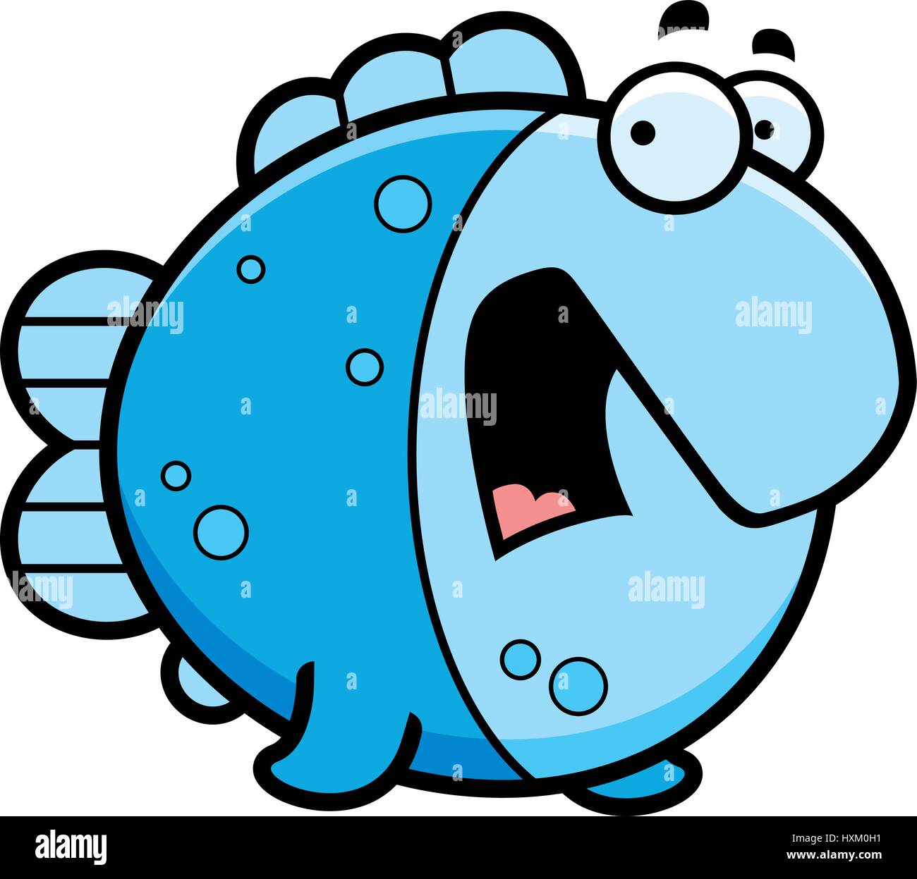 A cartoon illustration of a fish looking scared Stock Vector Image
