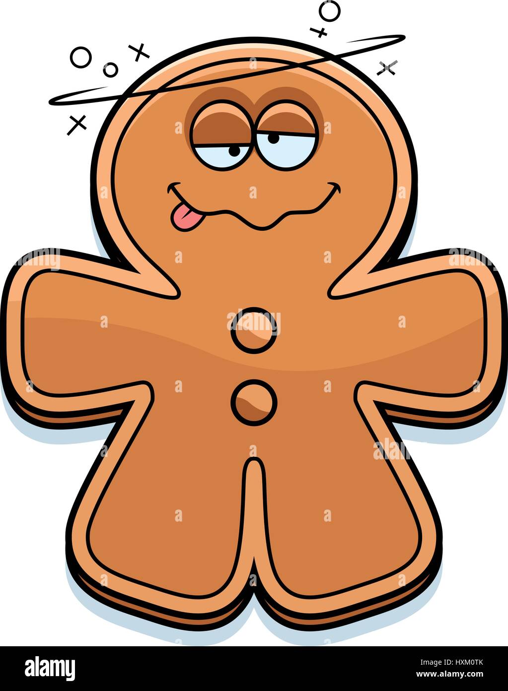 A cartoon illustration of a gingerbread man looking drunk. Stock Vector