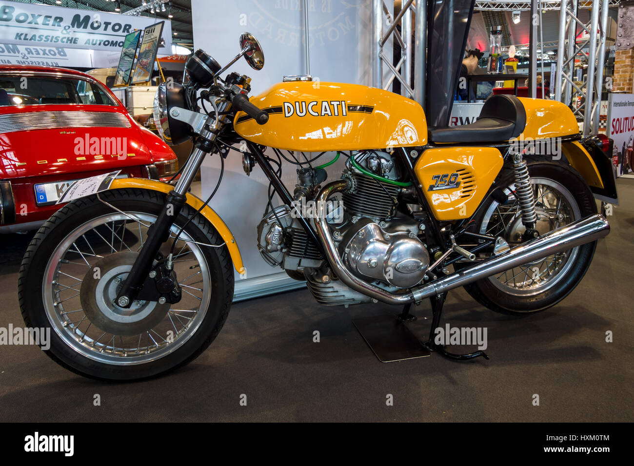 STUTTGART, GERMANY - MARCH 02, 2017: Motorcycle Ducati 750 S, 1975. Europe's greatest classic car exhibition 'RETRO CLASSICS' Stock Photo