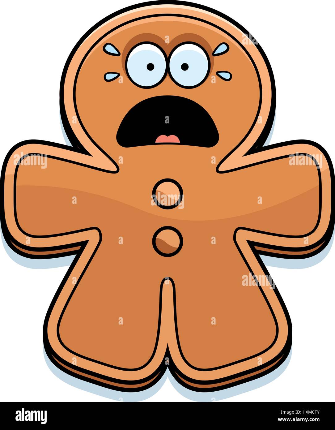 A cartoon illustration of a gingerbread man looking scared. Stock Vector