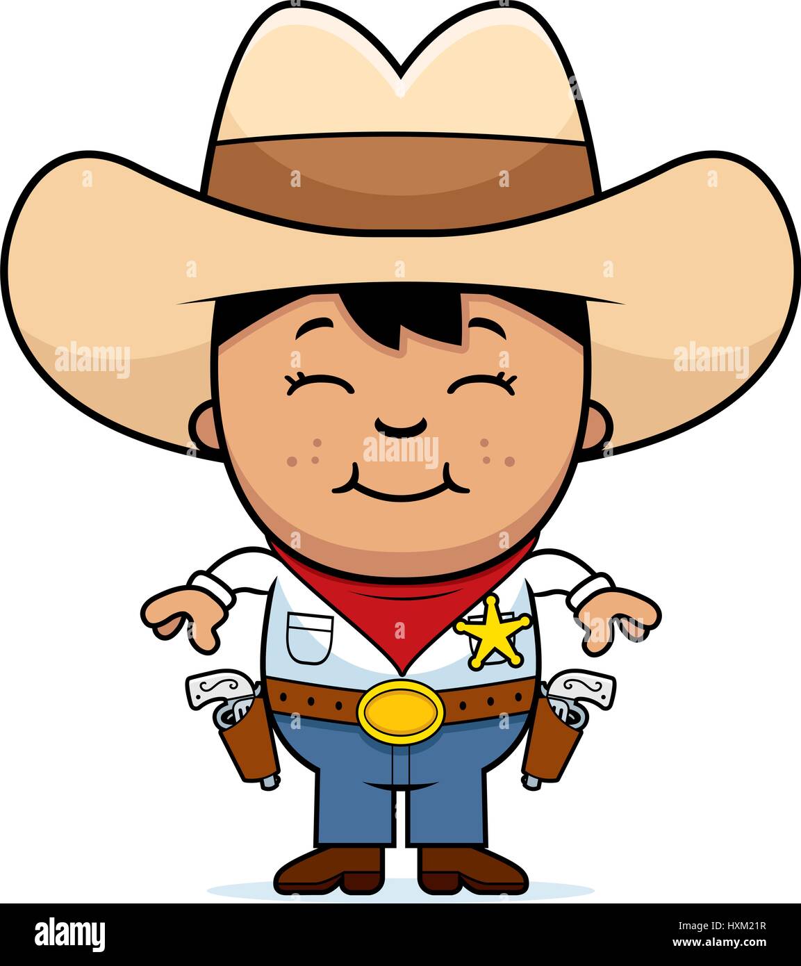 A cartoon illustration of a little cowboy standing and smiling Stock ...