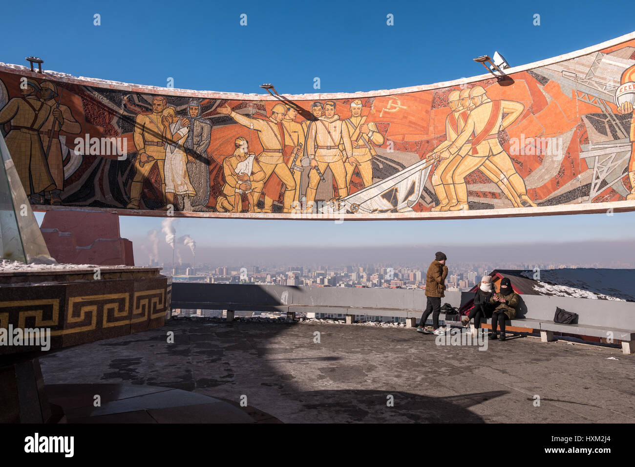 Zaisan Memorial with air pollution in Ulaanbaatar, Mongolia. Stock Photo